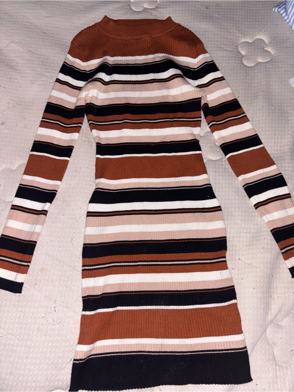 Striped Rib-Knit Bodycon Dress in Brown and Black